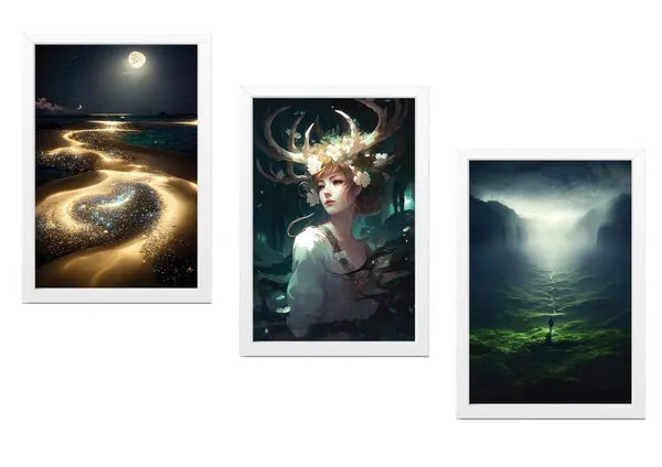 White__Abstract_Hd_Print_Painting_Set_Of_3_With_Frame_|_For_Home,_Living_Room_Gallery_&_Office,_White_Frame,_Size_-_13.50_X_19.50_Inch,_Sf319