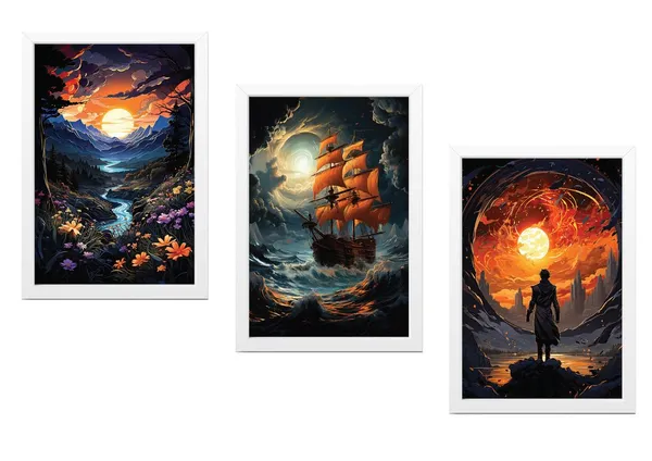 White__Abstract_Hd_Print_Painting_Set_Of_3_With_Frame_|_For_Home,_Living_Room_Gallery_&_Office,_White_Frame,_Size_-_13.50_X_19.50_Inch,_Sf321