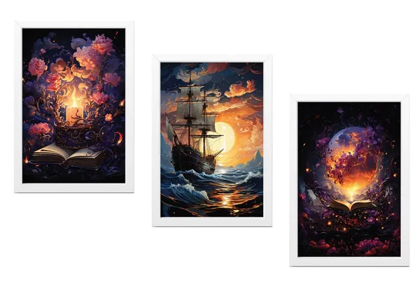 White__Abstract_Hd_Print_Painting_Set_Of_3_With_Frame_|_For_Home,_Living_Room_Gallery_&_Office,_White_Frame,_Size_-_13.50_X_19.50_Inch,_Sf323