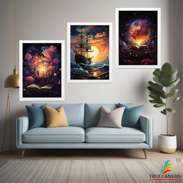 White__Abstract_Hd_Print_Painting_Set_Of_3_With_Frame_|_For_Home,_Living_Room_Gallery_&_Office,_White_Frame,_Size_-_13.50_X_19.50_Inch,_Sf323