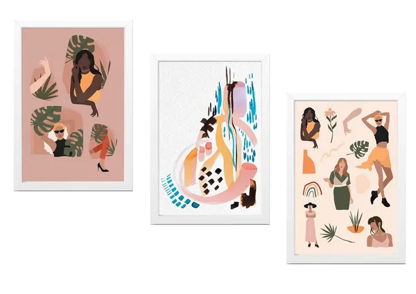 White__Abstract_Hd_Print_Painting_Set_Of_3_With_Frame_|_For_Home,_Living_Room_Gallery_&_Office,_White_Frame,_Size_-_13.50_X_19.50_Inch,_Sf351