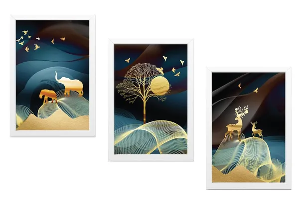 White__Abstract_Hd_Print_Painting_Set_Of_3_With_Frame_|_For_Home,_Living_Room_Gallery_&_Office,_White_Frame,_Size_-_13.50_X_19.50_Inch,_Sf486