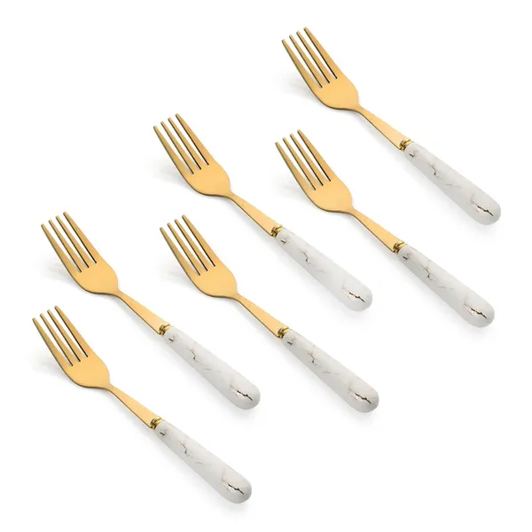 Set_Of_6_Abstract_White_Golden_Stainless_Steel_Fork