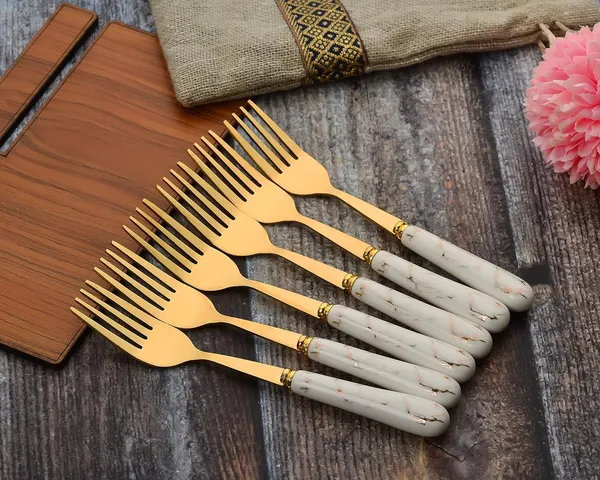 Set_Of_6_Abstract_White_Golden_Stainless_Steel_Fork