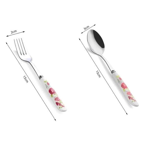 Set_Of_12_Pink_Rose_Silver_Stainless_Steel_Small_Spoon_&_Fork