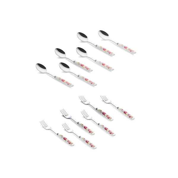 Set_Of_12_Pink_Rose_Silver_Stainless_Steel_Small_Spoon_&_Fork