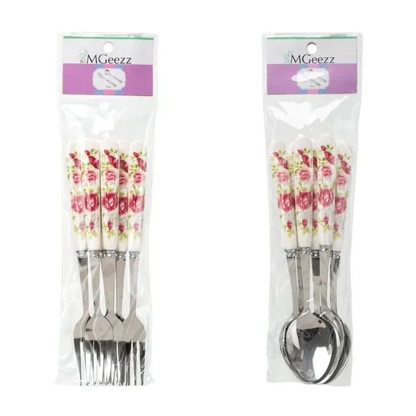 Set_Of_12_Pink_Rose_Silver_Stainless_Steel_Small_Spoon_&_Fork