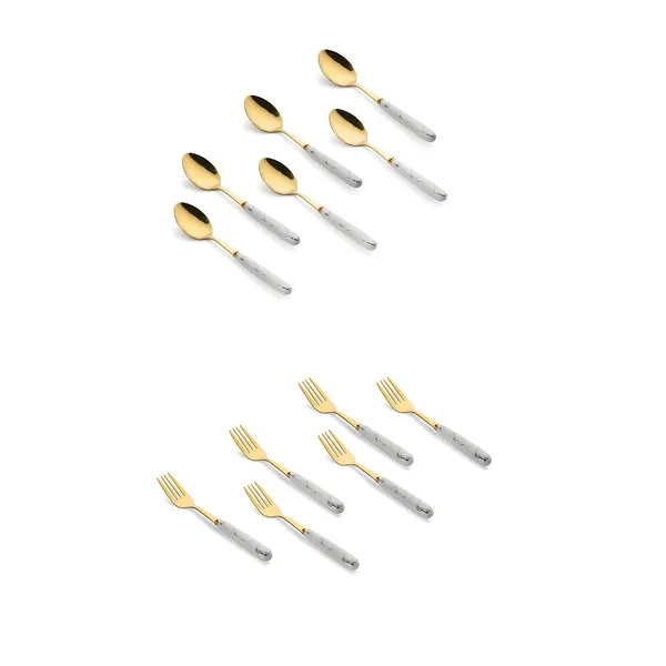 Set_Of__12_Abstract_White_Stainless_Steel_Golden_Spoon_&_Fork_Set