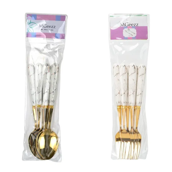 Set_Of__12_Abstract_White_Stainless_Steel_Golden_Spoon_&_Fork_Set