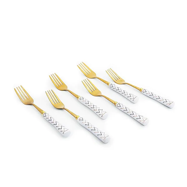 Set_Of_6_Chevron_White_Stainless_Steel_Golden_Small_Fork
