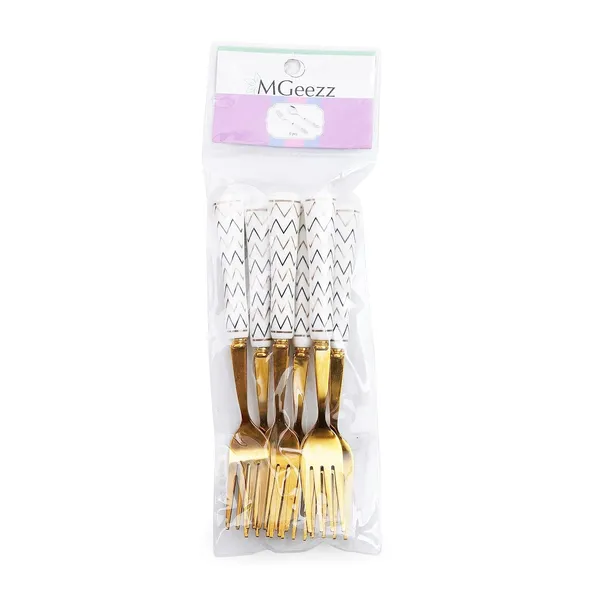 Set_Of_6_Chevron_White_Stainless_Steel_Golden_Small_Fork