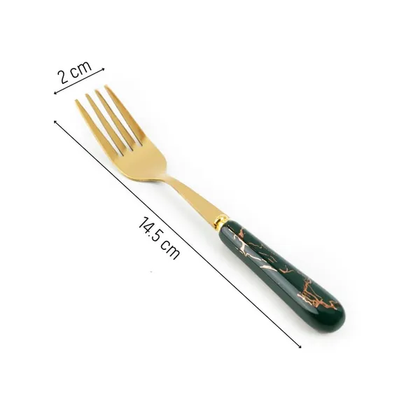 Set_Of_6_Abstract_Forest_Green_Stainless_Steel_Golden_Small_Fork