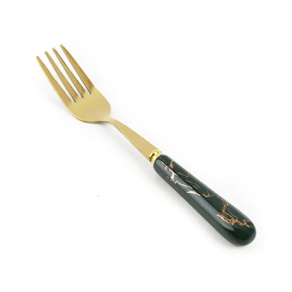 Set_Of_6_Abstract_Forest_Green_Stainless_Steel_Golden_Small_Fork