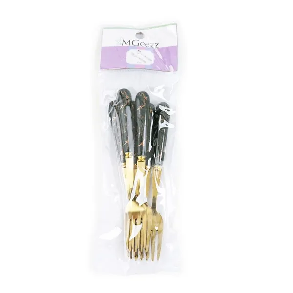 Set_Of_6_Abstract_Forest_Green_Stainless_Steel_Golden_Small_Fork