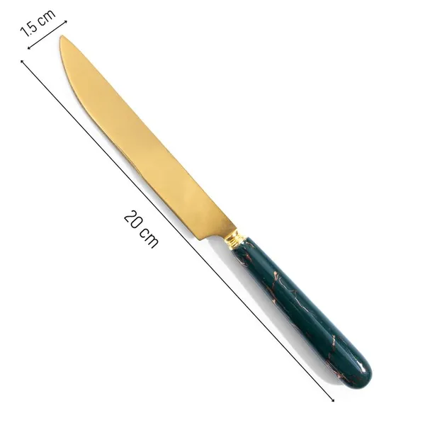 Set_Of_6_Abstract_Forest_Green_Stainless_Steel_Golden_Knife