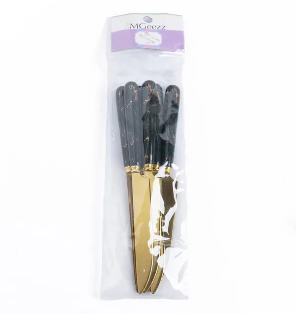 Set_Of_6_Abstract_Forest_Green_Stainless_Steel_Golden_Knife