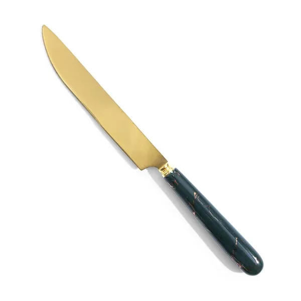 Set_Of_6_Abstract_Forest_Green_Stainless_Steel_Golden_Knife