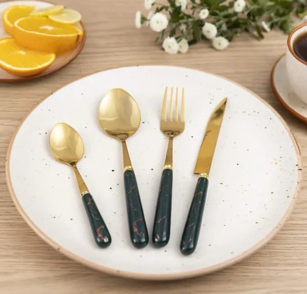 Set_Of_6_Abstract_Forest_Green_Stainless_Steel_Golden_Knife