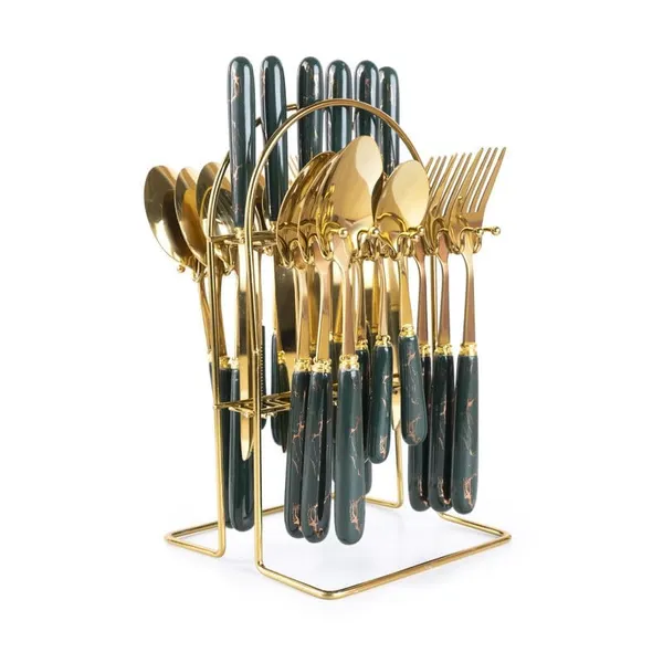 Set_Of_24_Abstract_Golden_Forest_Green_Ceramic_Stainless_Steel