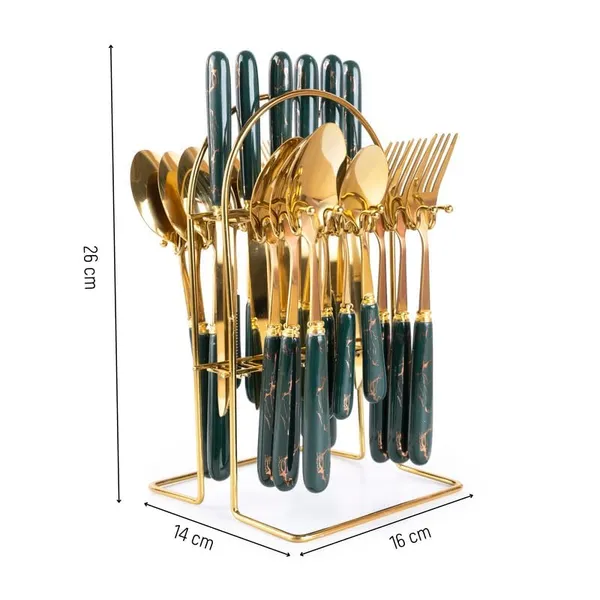 Set_Of_24_Abstract_Golden_Forest_Green_Ceramic_Stainless_Steel