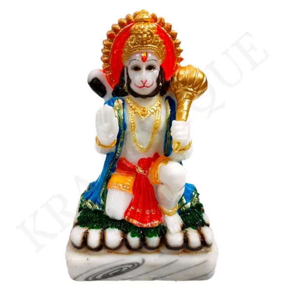 Multicolor_Handmade_Marble_Hanuman_Ji_Statue_|_10_X_6_X_4_Cm