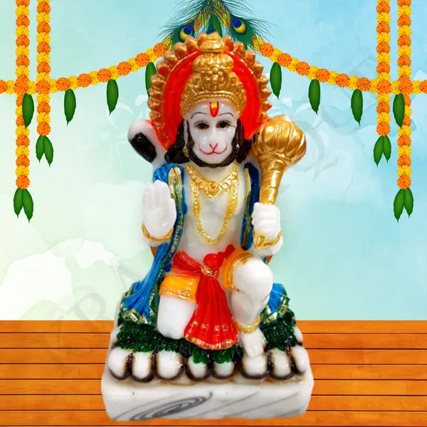 Multicolor_Handmade_Marble_Hanuman_Ji_Statue_|_10_X_6_X_4_Cm