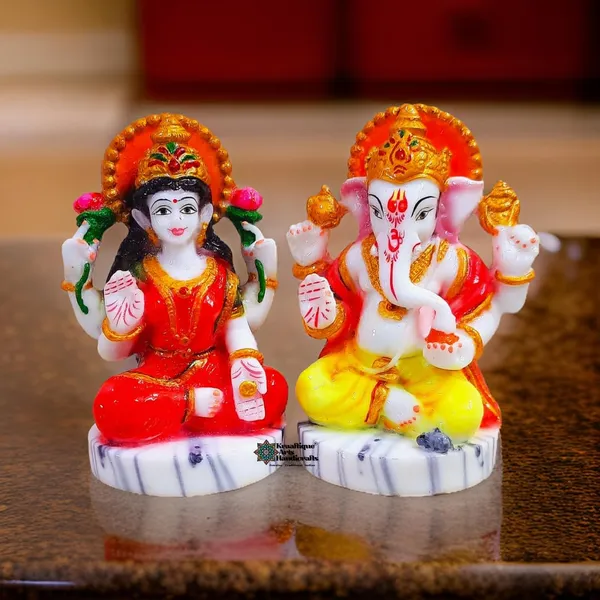 Multicolor_Premium_Laxmi_Ganesh_Marble_Statue_|_14_X_6_X_12_Cm