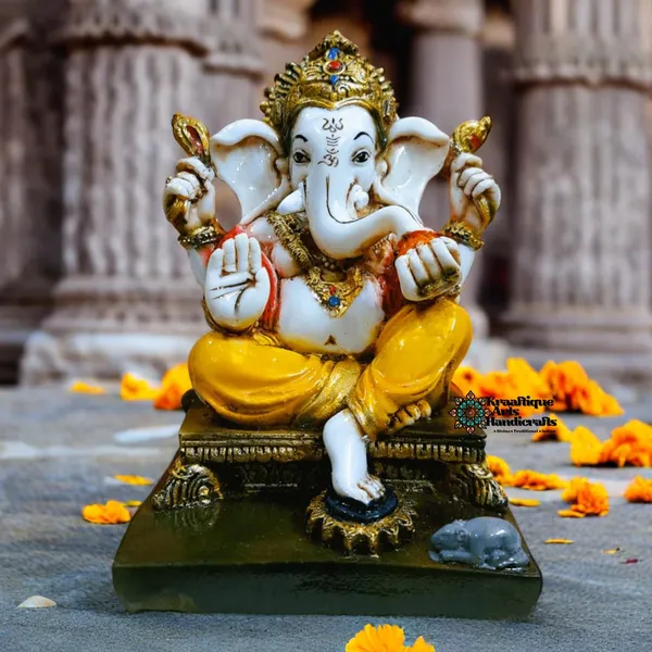 Multicolor_Waterproof_Marble_Chowki_Ganesh_Statue_|_16_X_13_X_18_Cm