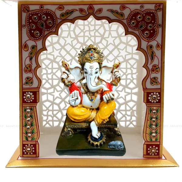 Multicolor_Waterproof_Marble_Chowki_Ganesh_Statue_|_16_X_13_X_18_Cm