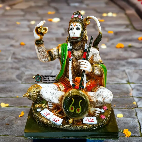 Multicolor_Waterproof_Handcrafted_Marble_Hanuman_Statue_|_16_X_13_X_21_Cm