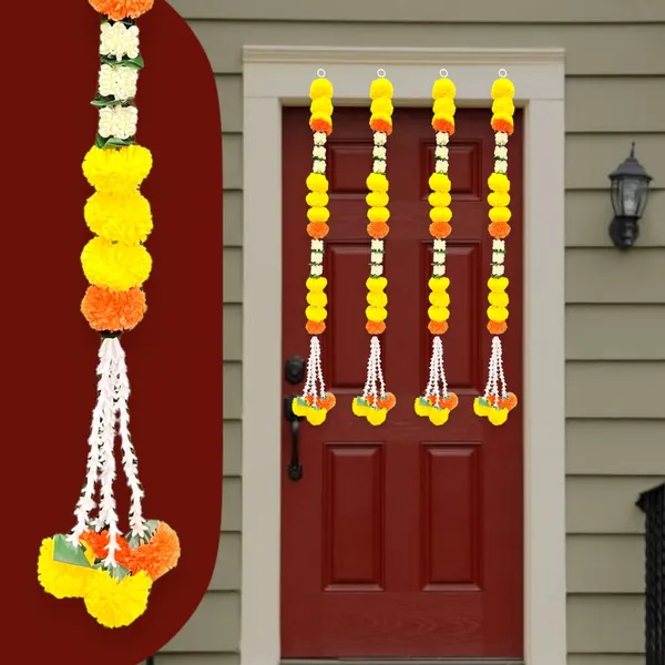 Yellow_&_Mango_Artificial_Marigold_Garland_Pack_Of_4