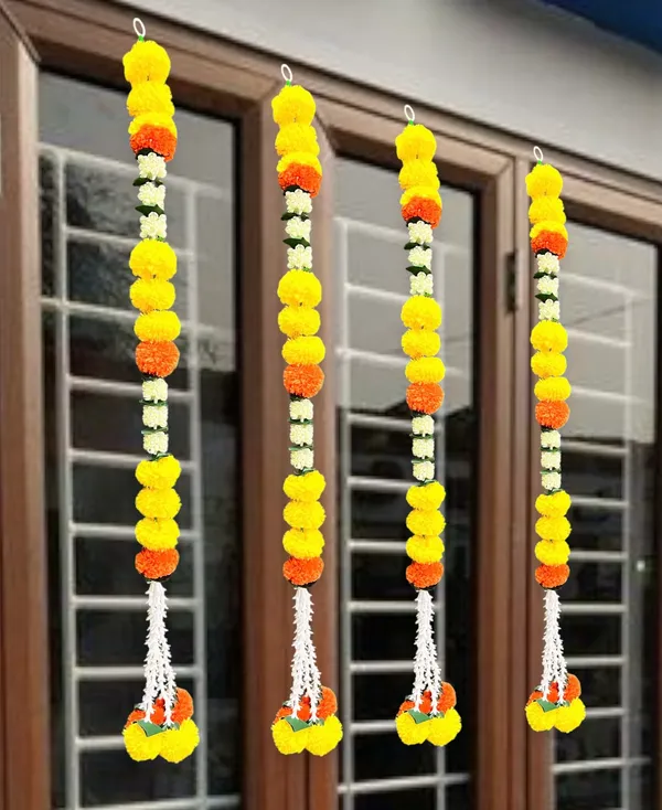 Yellow_&_Mango_Artificial_Marigold_Garland_Pack_Of_4