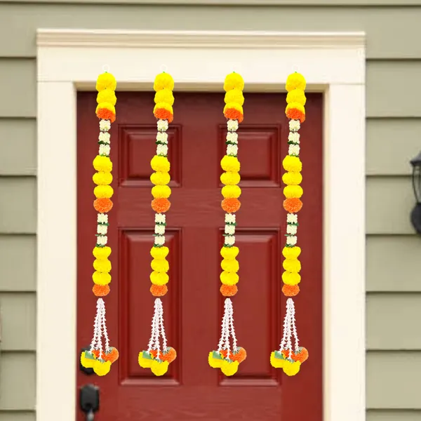 Yellow_&_Mango_Artificial_Marigold_Garland_Pack_Of_4