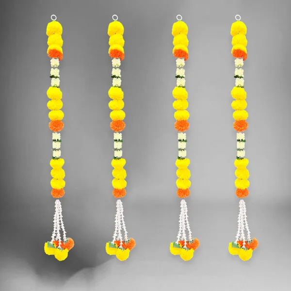 Yellow_&_Mango_Artificial_Marigold_Garland_Pack_Of_4