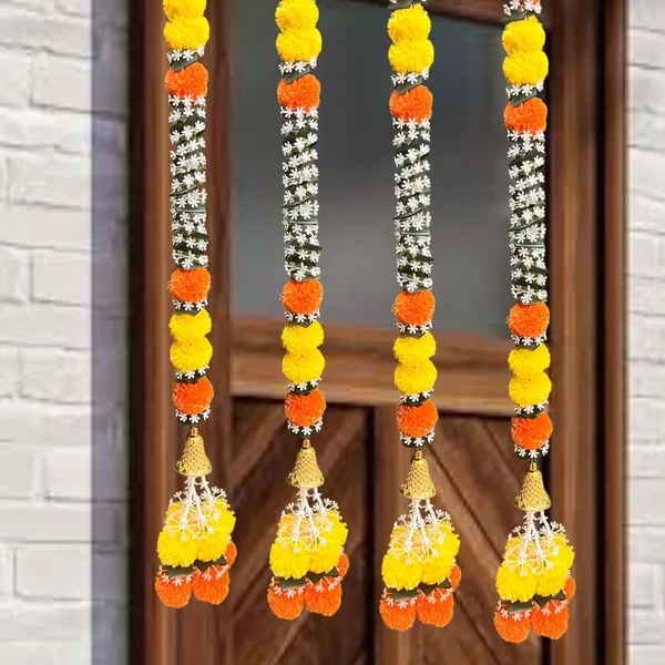 Yellow_&_Mango_Artificial_Marigold_Garland_Pack_Of_4