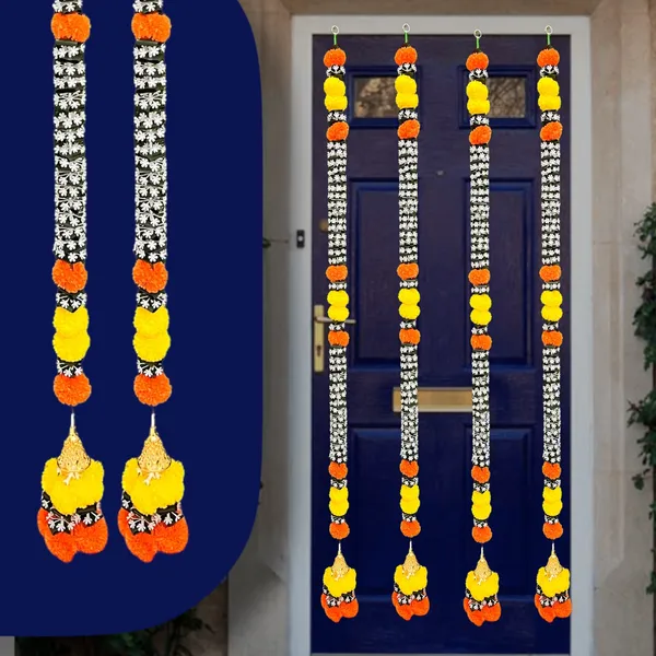Yellow_&_Mango_Artificial_Marigold_Garland_Pack_Of_4