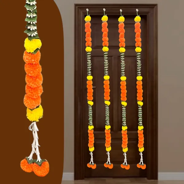 Yellow_&_Mango_Artificial_Marigold_Garland_Pack_Of_4