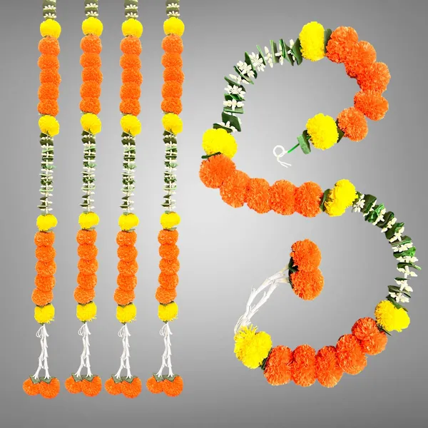 Yellow_&_Mango_Artificial_Marigold_Garland_Pack_Of_4