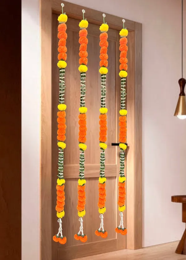 Yellow_&_Mango_Artificial_Marigold_Garland_Pack_Of_4
