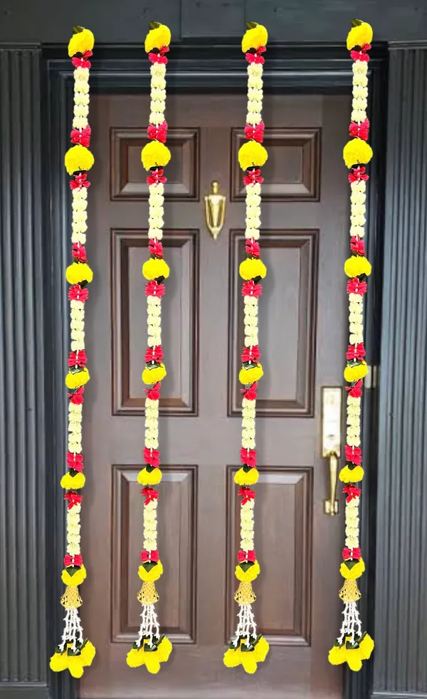 Yellow_&_Red_Artificial_Marigold_Garland_Pack_Of_4