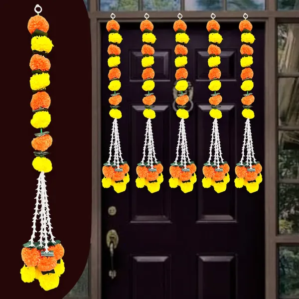 Yellow_&_Red_Artificial_Marigold_Garland_Pack_Of_5