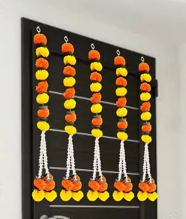 Yellow_&_Red_Artificial_Marigold_Garland_Pack_Of_5