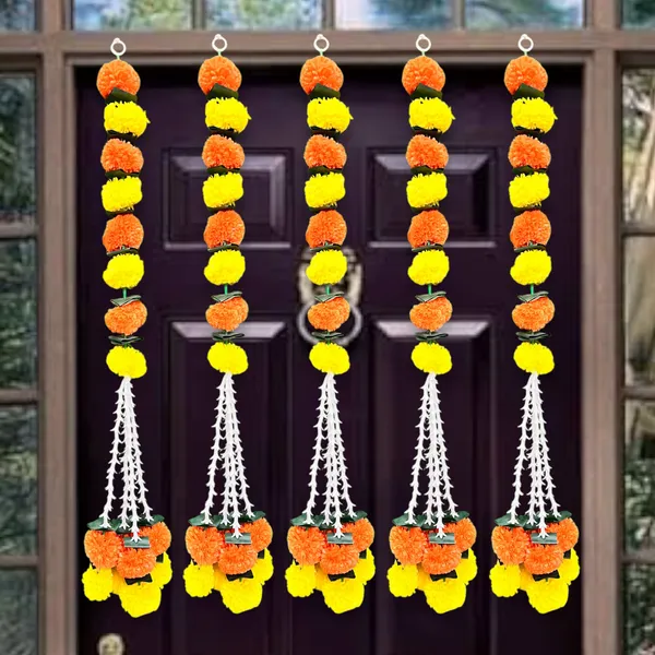 Yellow_&_Red_Artificial_Marigold_Garland_Pack_Of_5