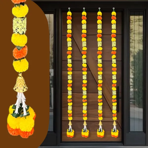 Yellow_&_Mango_Artificial_Marigold_Garland_Pack_Of_4