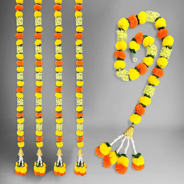 Yellow_&_Mango_Artificial_Marigold_Garland_Pack_Of_4