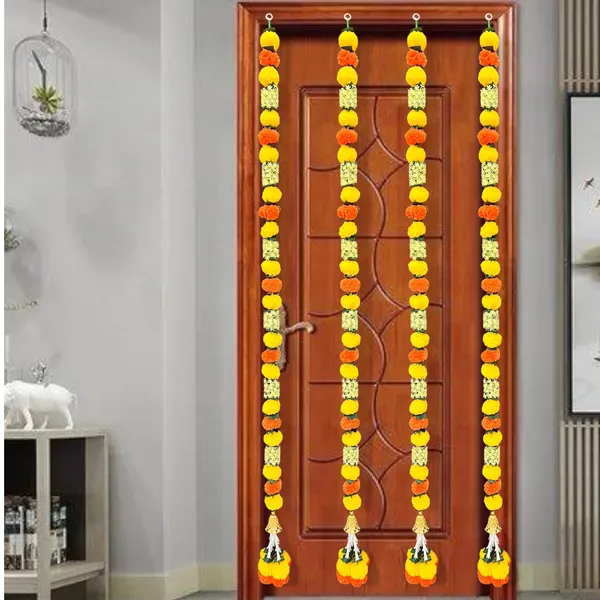 Yellow_&_Mango_Artificial_Marigold_Garland_Pack_Of_4