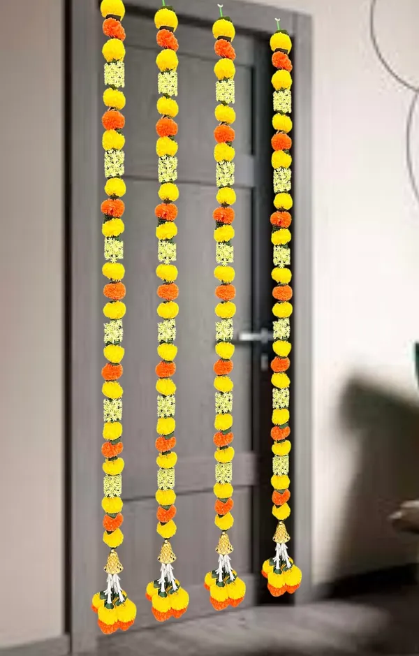Yellow_&_Mango_Artificial_Marigold_Garland_Pack_Of_4