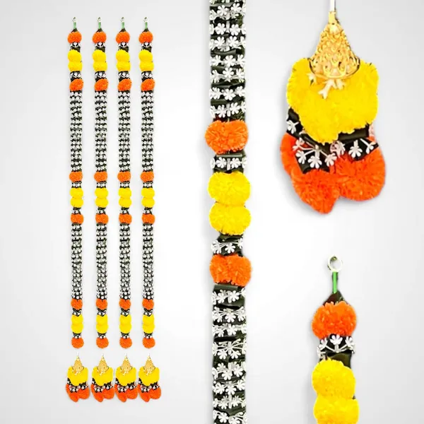 Yellow_&_Mango_Artificial_Marigold_Garland_Pack_Of_4