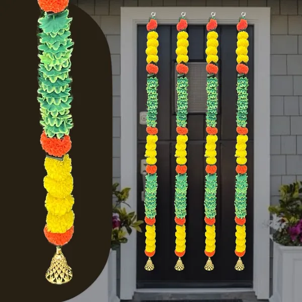 Yellow_&_Mango_Artificial_Marigold_Garland_Pack_Of_4