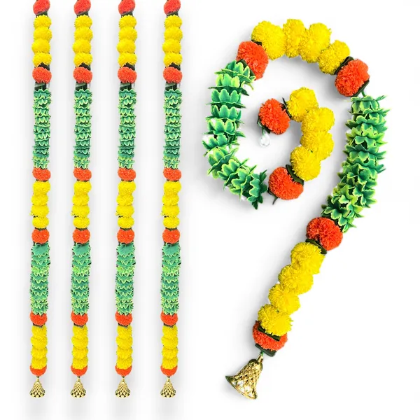 Yellow_&_Mango_Artificial_Marigold_Garland_Pack_Of_4